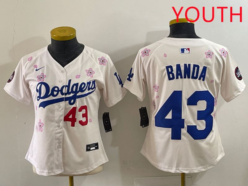 Youth Los Angeles Dodgers #43 Banda Cream Sakura Edition 2025 Nike MLB Jersey style 34->youth mlb jersey->Youth Jersey
